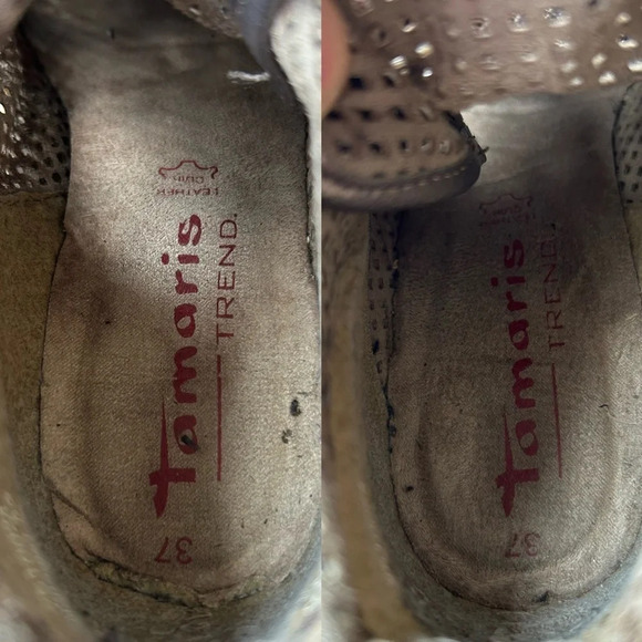 Tamaris  Trend Champagne Perforated Nubuck Leather Fold Over Heeled Sneaker - Picture 13 of 16